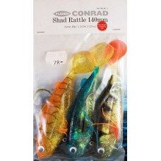 Fladen Conrad Shad Rattle 140mm orange gul blå med svarta ränder